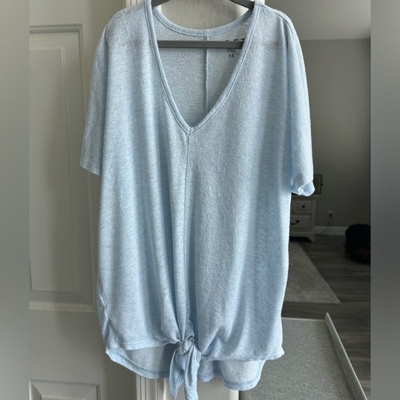 Anne Taylor Loft XS sort sleeve keyhole tie waist top - Picture 2 of 6